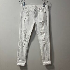 BCBGeneration White Distressed Straight Leg Jeans